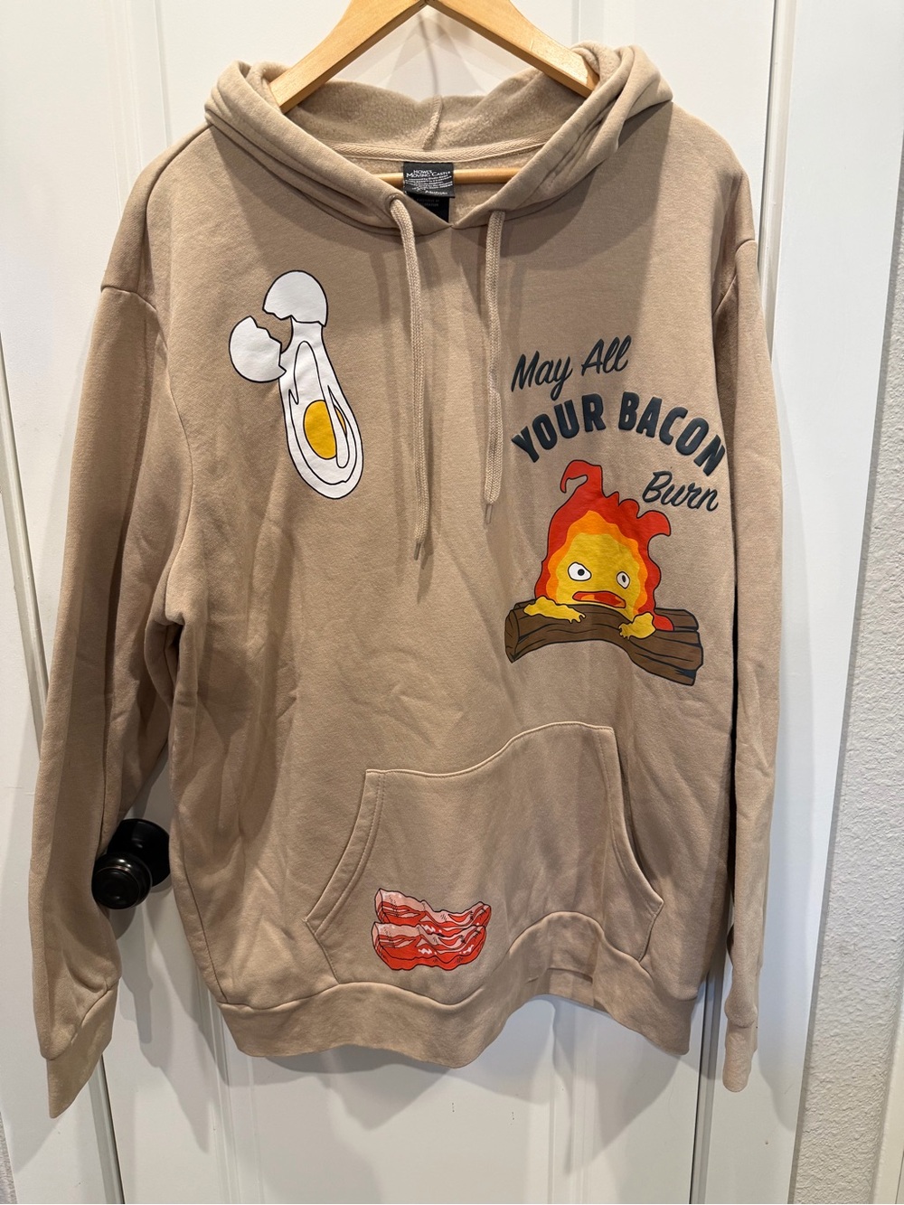 May All Your Bacon Burn Graphic Crewneck Hoodie - Beige